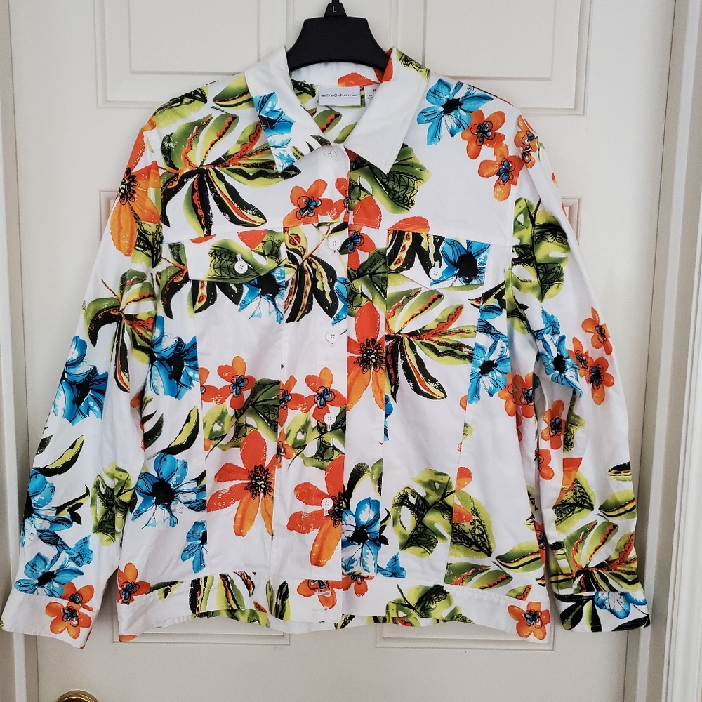 ALFRED DUNNER Women's long sleeve flowered button front jacket blazer size 16